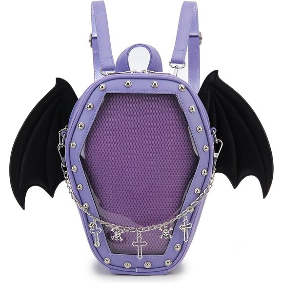 Gothic Coffin Shape Purse Handbag for Women Halloween Shoulder Bag Purple Wings - Picture 1 of 9